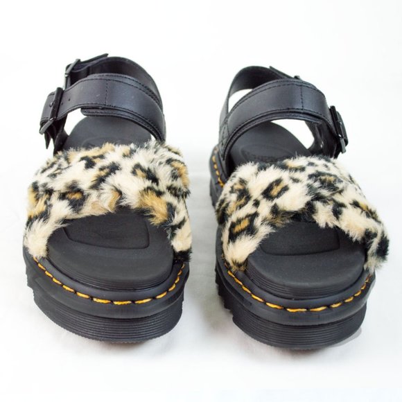 Dr. Martins Voss Fluffy Faux Fur Leather Sandals 8 - Picture 7 of 12